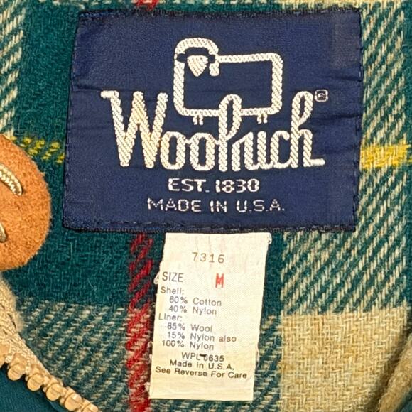 Vintage Woolrich Green Parka Jacket Sz M Plaid Wool Lined Hooded USA Made Coat - Picture 10 of 10
